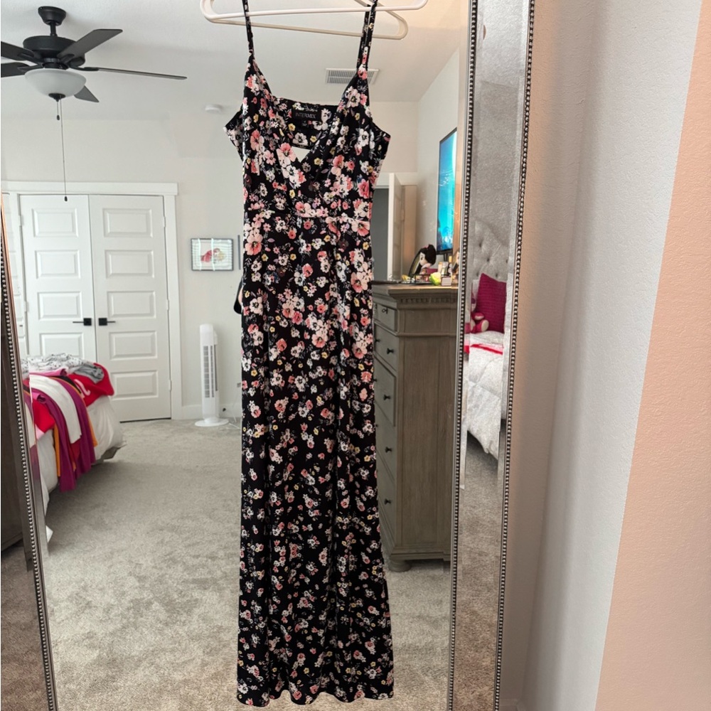 INTERMIX: Floral Black Silk Maxi Dress